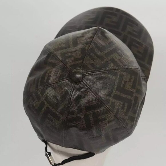 FENDI Zucca Canvas Cap Black Brown Auth